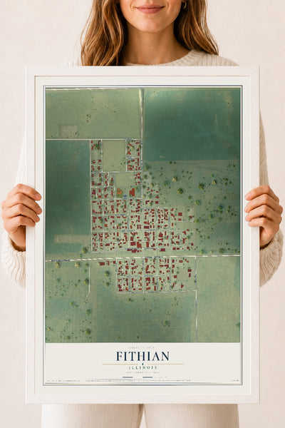 Map of Fithian, Illinois, 18 x 24 inch print in a white wood frame