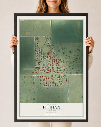 Map of Fithian, Illinois, 24 x 36 inch print in a black wood frame