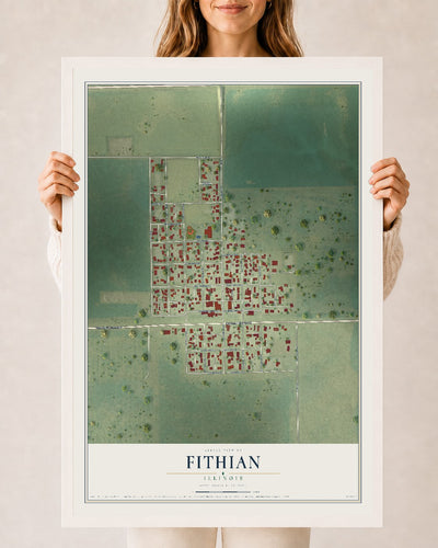 Map of Fithian, Illinois, 24 x 36 inch print in a white wood frame