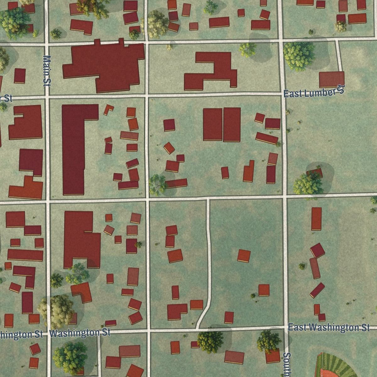 Close-up of the map of Flanagan, Illinois print showing street and building detail