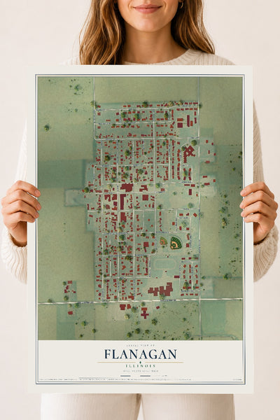 Map of Flanagan, Illinois, 18 x 24 inch unframed archival matte print