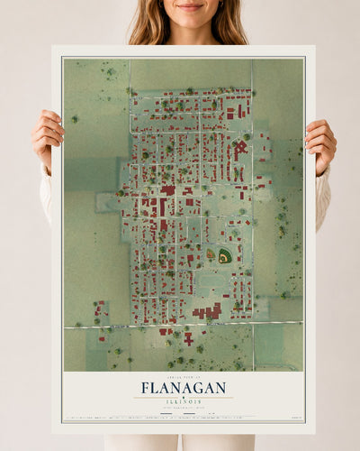 Map of Flanagan, Illinois, 24 x 36 inch unframed archival matte print