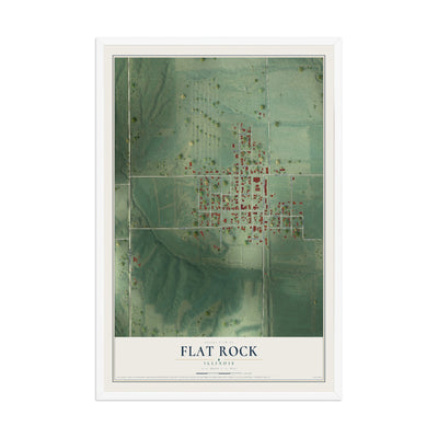 Map of Flat Rock, Illinois, 12 x 18 inch print in a white wood frame