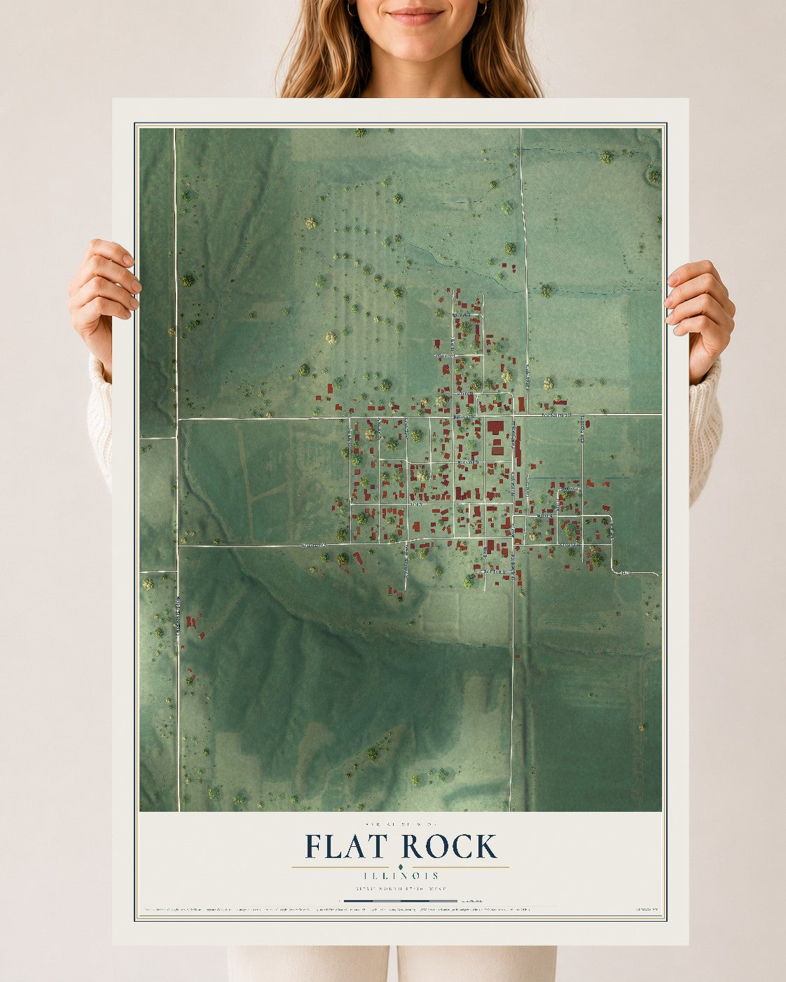 Map of Flat Rock, Illinois, 24 x 36 inch unframed archival matte print
