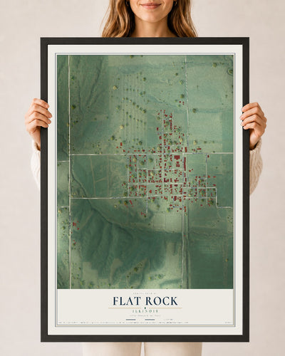 Map of Flat Rock, Illinois, 24 x 36 inch print in a black wood frame