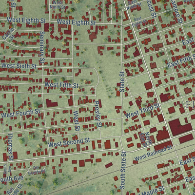 Close-up of the map of Flora, Illinois print showing street and building detail