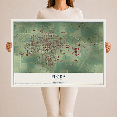 Map of Flora, Illinois, 24 x 36 inch unframed archival matte print