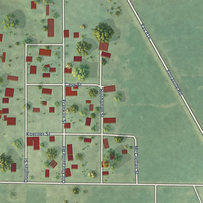 Close-up of the map of Floraville, Illinois print showing street and building detail