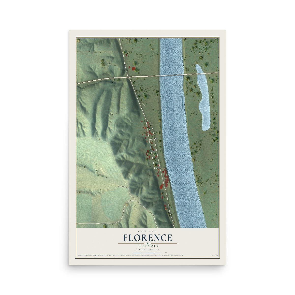 Map of Florence, Illinois, 12 x 18 inch unframed archival matte print