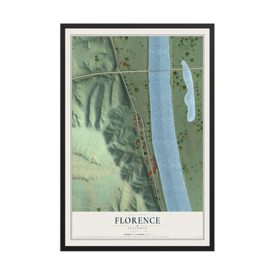 Map of Florence, Illinois, 12 x 18 inch print in a black wood frame