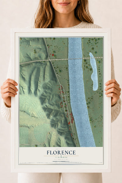 Map of Florence, Illinois, 18 x 24 inch print in a white wood frame