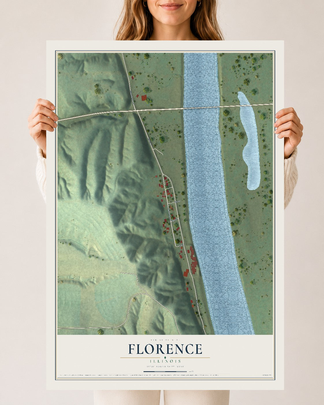 Map of Florence, Illinois, 24 x 36 inch unframed archival matte print