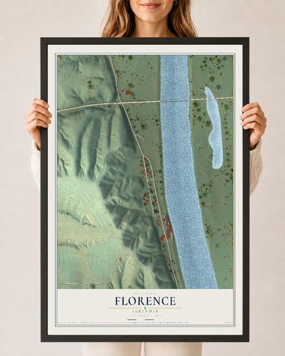 Map of Florence, Illinois, 24 x 36 inch print in a black wood frame