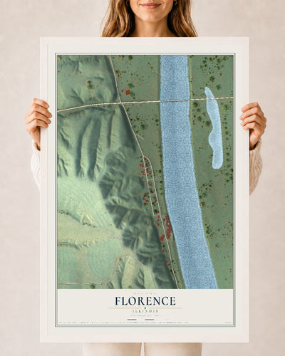 Map of Florence, Illinois, 24 x 36 inch print in a white wood frame