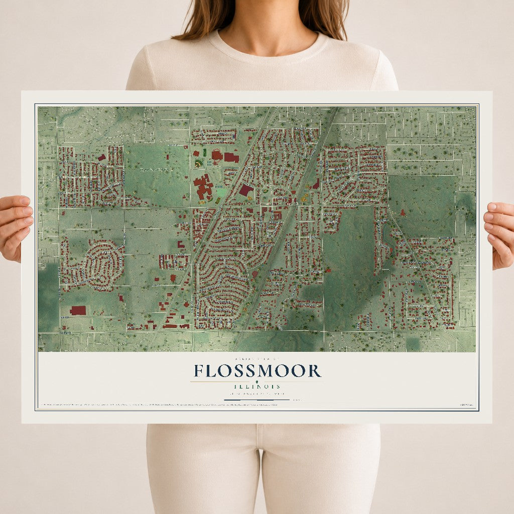 Map of Flossmoor, Illinois, 18 x 24 inch unframed archival matte print