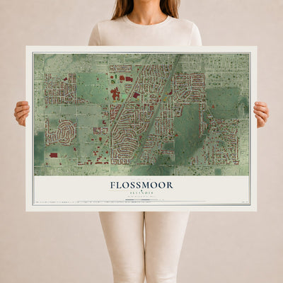 Map of Flossmoor, Illinois, 24 x 36 inch unframed archival matte print