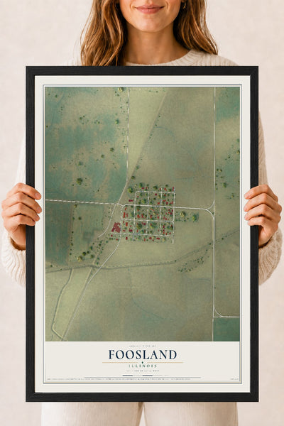 Map of Foosland, Illinois, 18 x 24 inch print in a black wood frame