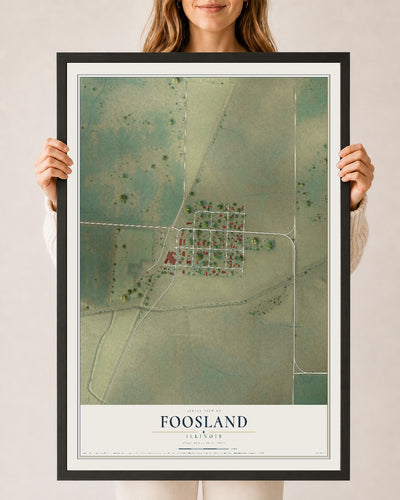 Map of Foosland, Illinois, 24 x 36 inch print in a black wood frame