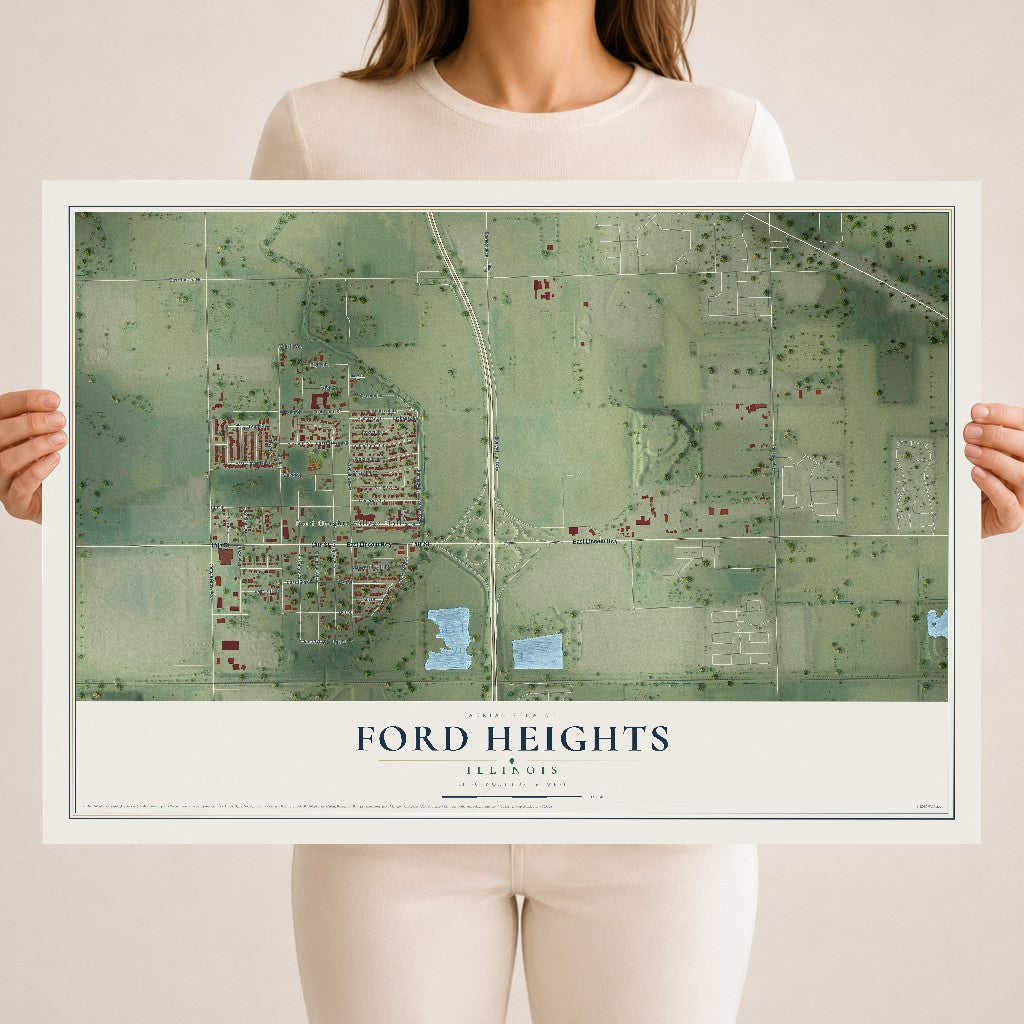 Map of Ford Heights, Illinois, 18 x 24 inch unframed archival matte print
