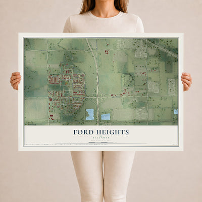 Map of Ford Heights, Illinois, 24 x 36 inch unframed archival matte print