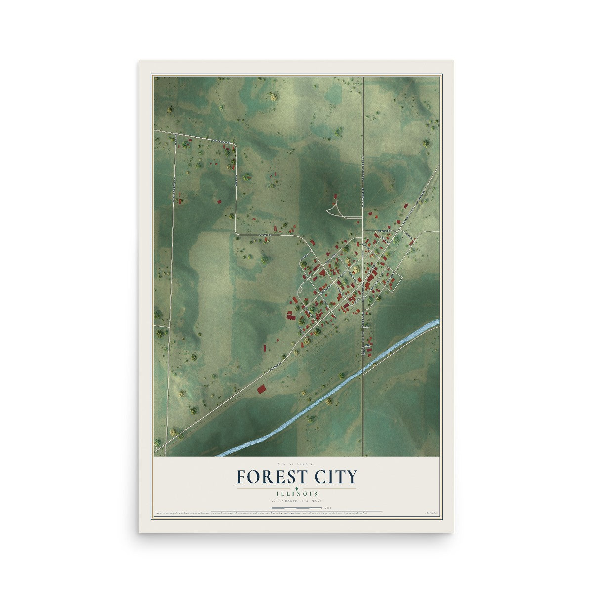 Map of Forest City, Illinois, 12 x 18 inch unframed archival matte print