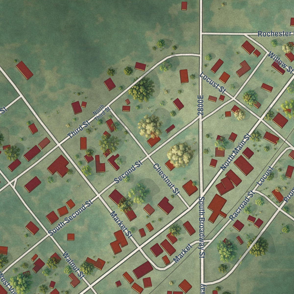 Close-up of the map of Forest City, Illinois print showing street and building detail