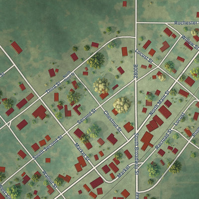 Close-up of the map of Forest City, Illinois print showing street and building detail