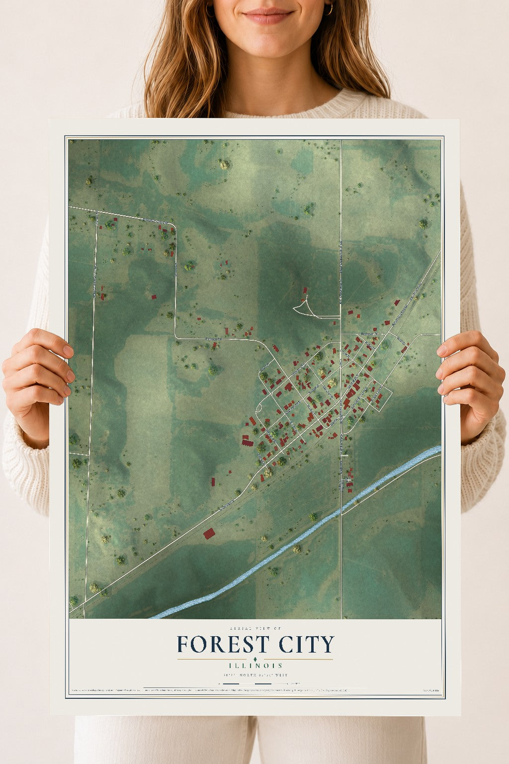 Map of Forest City, Illinois, 18 x 24 inch unframed archival matte print