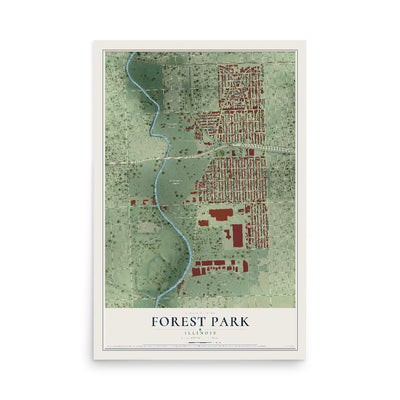 Map of Forest Park, Illinois, 12 x 18 inch unframed archival matte print