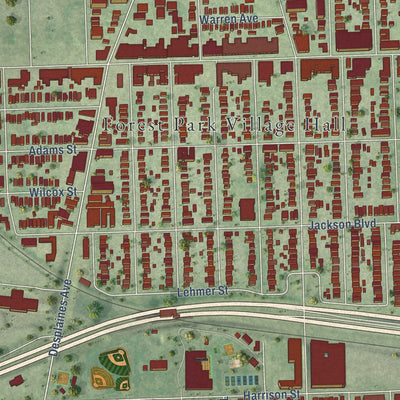 Close-up of the map of Forest Park, Illinois print showing street and building detail