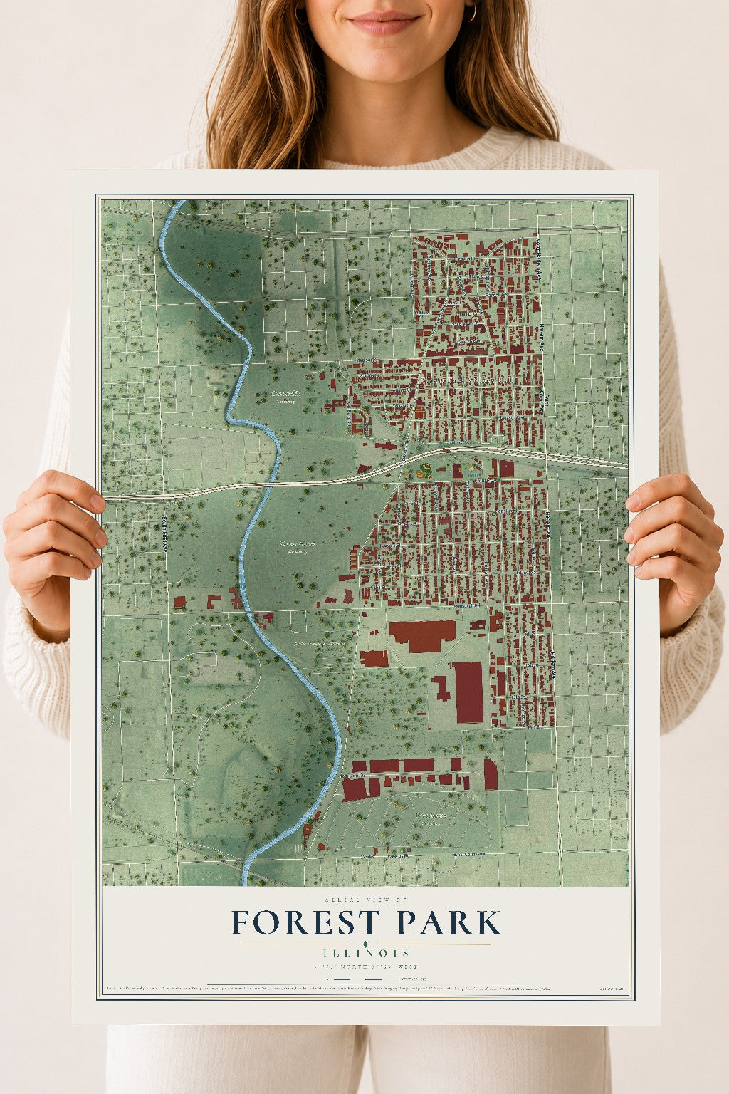 Map of Forest Park, Illinois, 18 x 24 inch unframed archival matte print