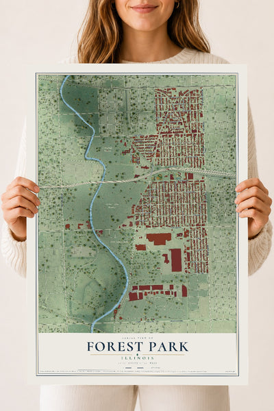 Map of Forest Park, Illinois, 18 x 24 inch unframed archival matte print