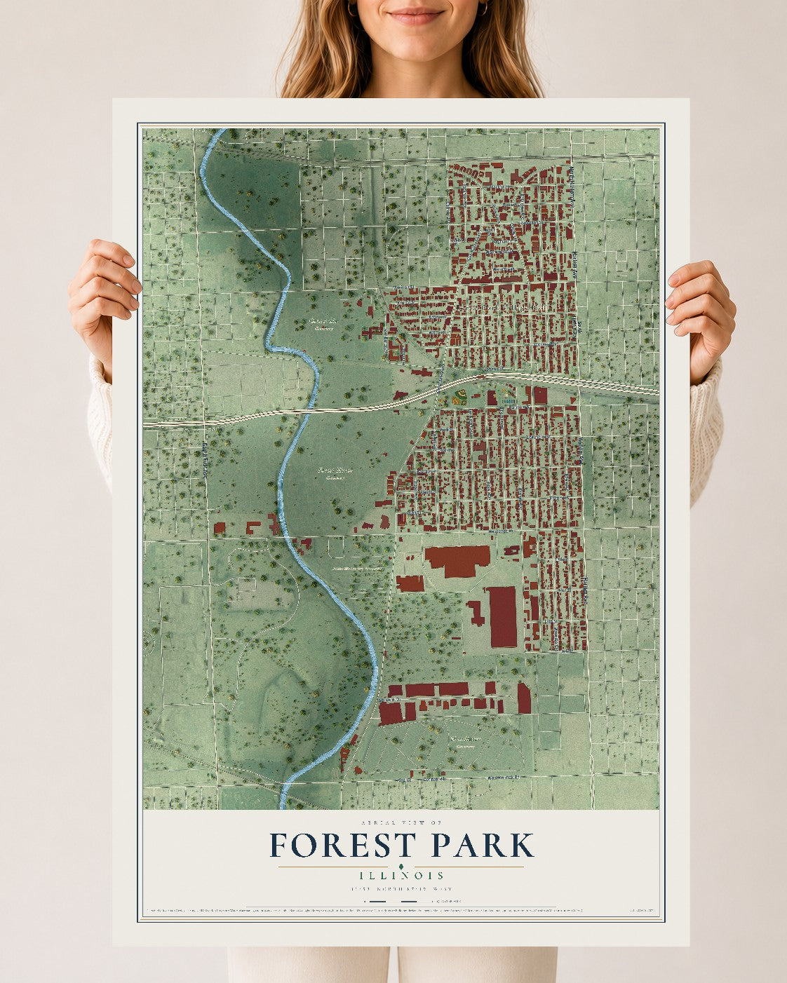 Map of Forest Park, Illinois, 24 x 36 inch unframed archival matte print