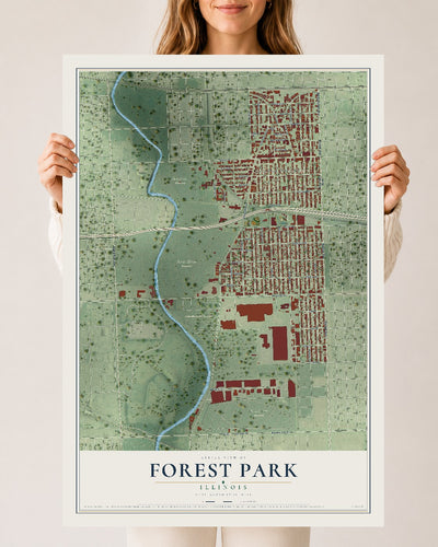 Map of Forest Park, Illinois, 24 x 36 inch unframed archival matte print