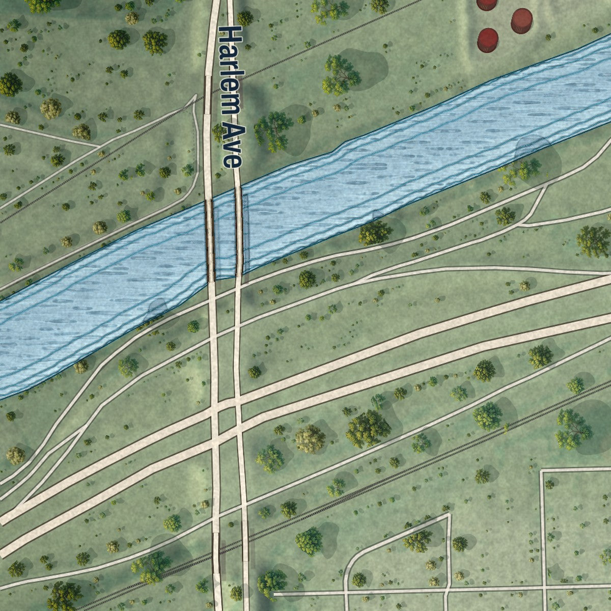 Close-up of the map of Forest View, Illinois print showing street and building detail