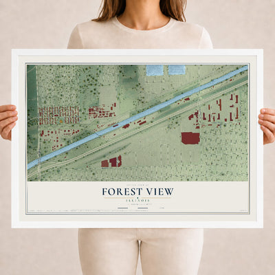 Map of Forest View, Illinois, 18 x 24 inch print in a white wood frame