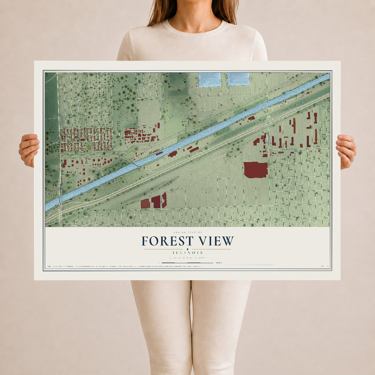 Map of Forest View, Illinois, 24 x 36 inch unframed archival matte print