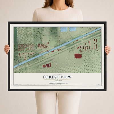 Map of Forest View, Illinois, 24 x 36 inch print in a black wood frame