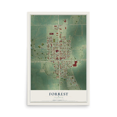 Map of Forrest, Illinois, 12 x 18 inch unframed archival matte print