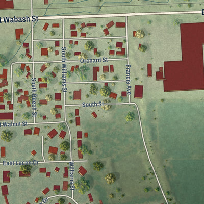 Second close-up of the map of Forrest, Illinois print showing more streets and buildings
