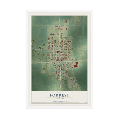 Map of Forrest, Illinois, 12 x 18 inch print in a white wood frame