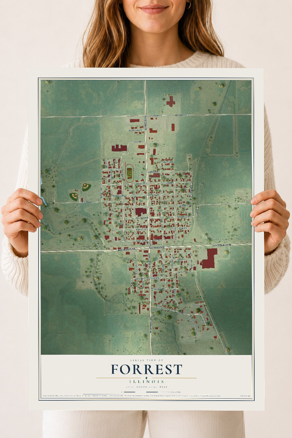 Map of Forrest, Illinois, 18 x 24 inch unframed archival matte print