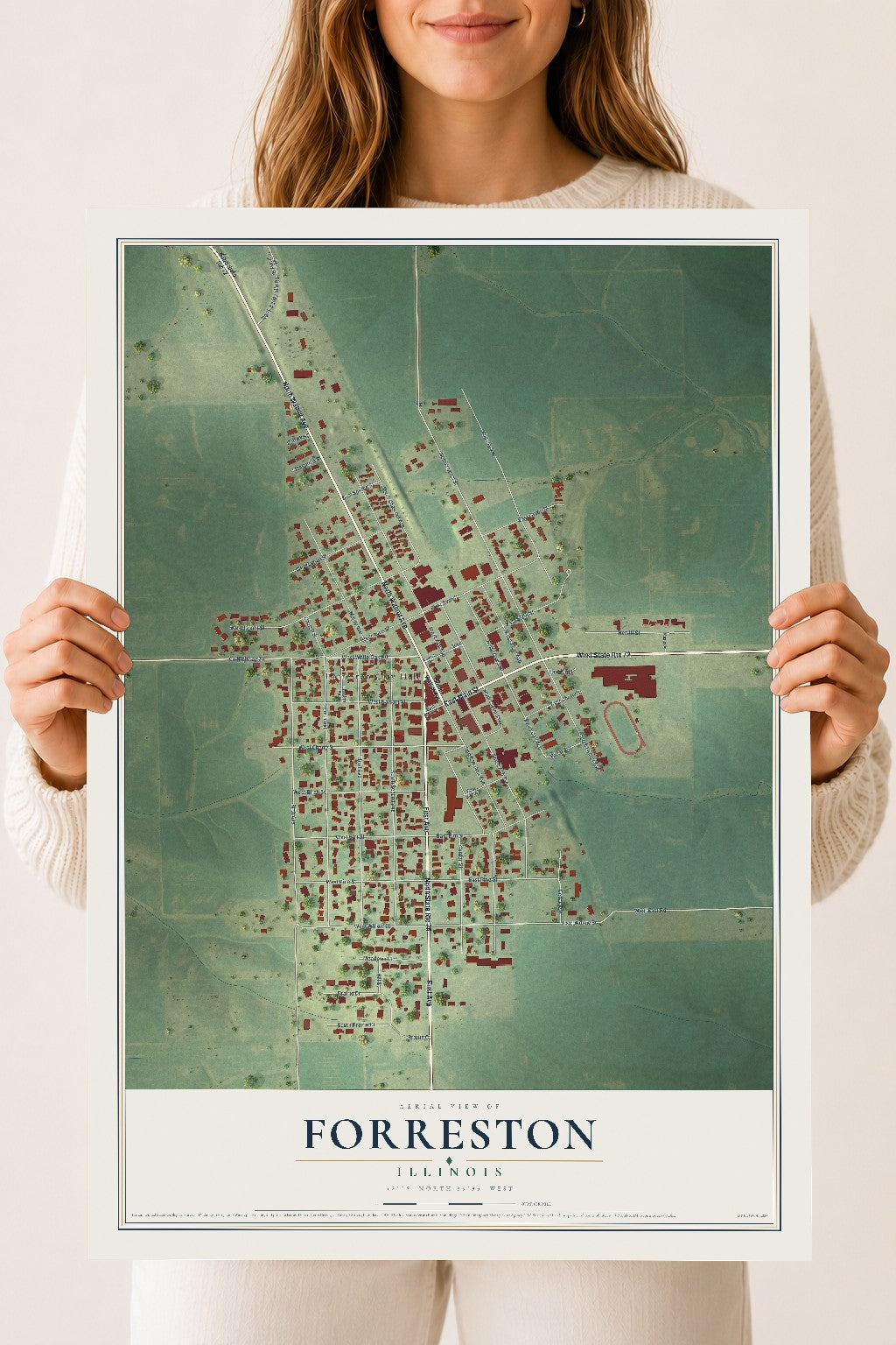 Map of Forreston, Illinois, 18 x 24 inch unframed archival matte print