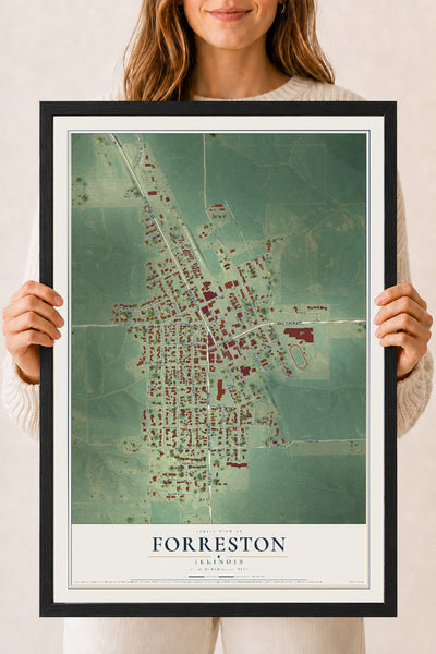 Map of Forreston, Illinois, 18 x 24 inch print in a black wood frame