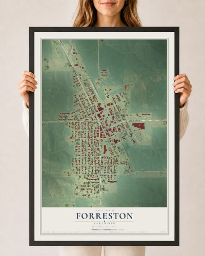 Map of Forreston, Illinois, 24 x 36 inch print in a black wood frame