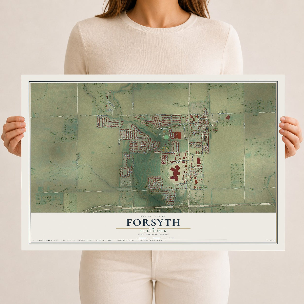 Map of Forsyth, Illinois, 12 x 18 inch unframed archival matte print
