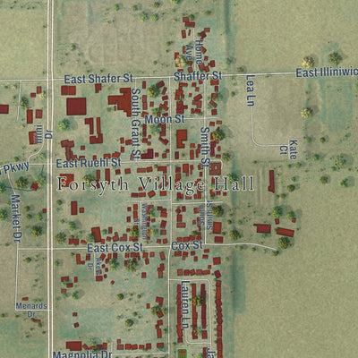 Close-up of the map of Forsyth, Illinois print showing street and building detail