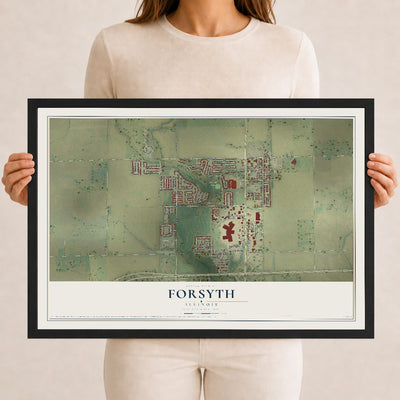 Map of Forsyth, Illinois, 12 x 18 inch print in a black wood frame