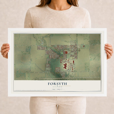 Map of Forsyth, Illinois, 12 x 18 inch print in a white wood frame