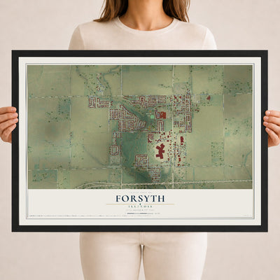 Map of Forsyth, Illinois, 18 x 24 inch print in a black wood frame